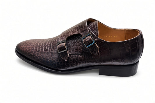 Double Monk - Dark Brown Croc - SIZE UK6