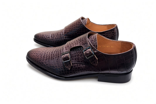 Double Monk - Dark Brown Croc - SIZE UK6
