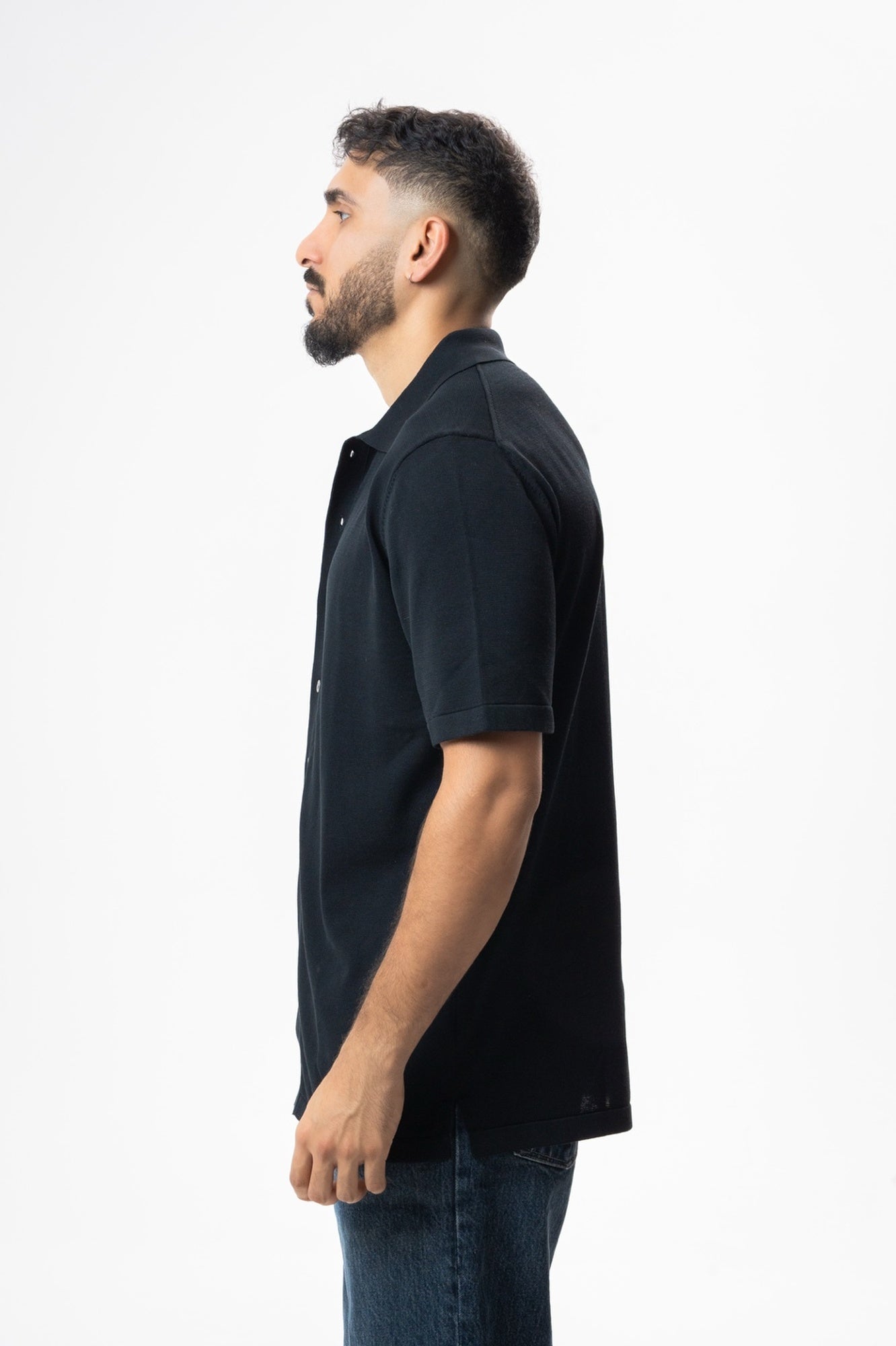 Silk & Cotton Polo Cardigan - Black