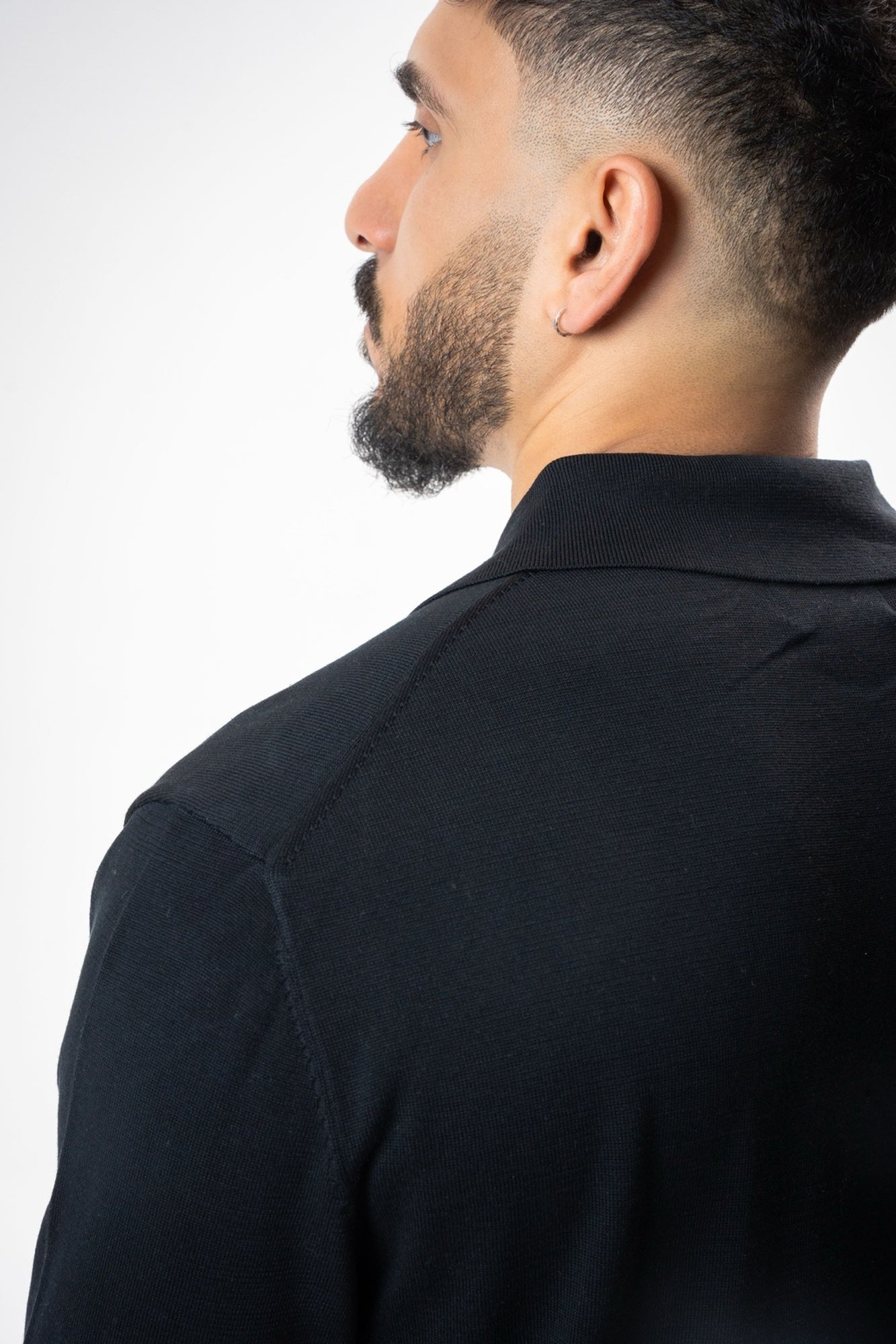 Silk & Cotton Polo Cardigan - Black
