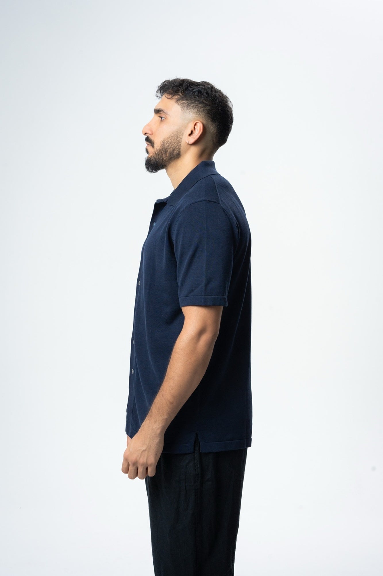 Silk & Cotton Polo Cardigan - Navy