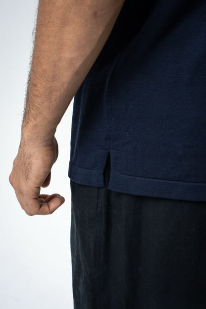 Silk & Cotton Polo Cardigan - Navy