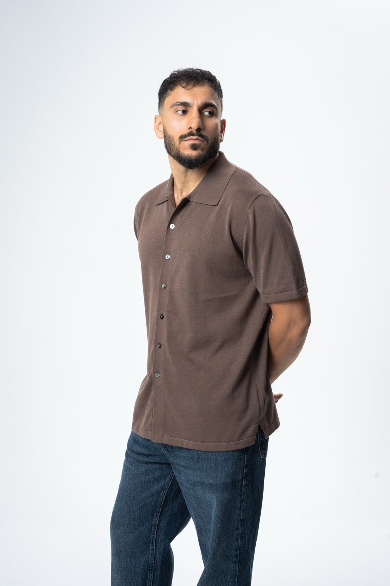 Silk & Cotton Polo Cardigan - Brown