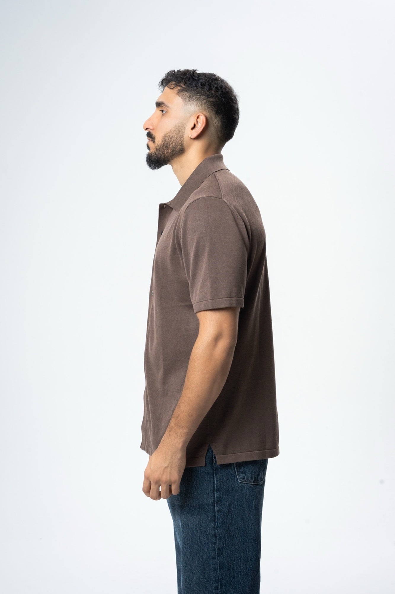 Silk & Cotton Polo Cardigan - Brown