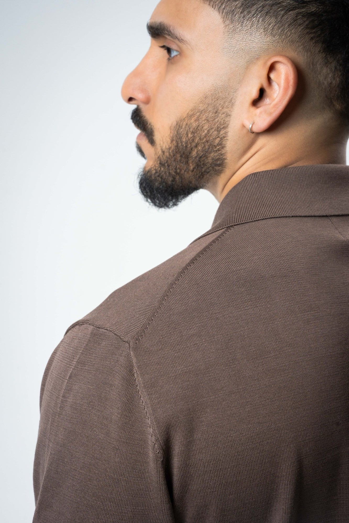 Silk & Cotton Polo Cardigan - Brown