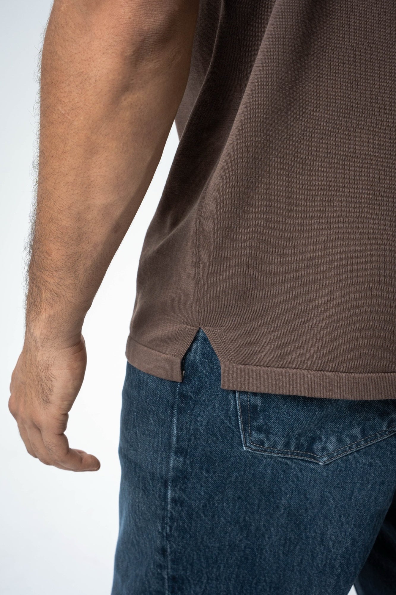 Silk & Cotton Polo Cardigan - Brown