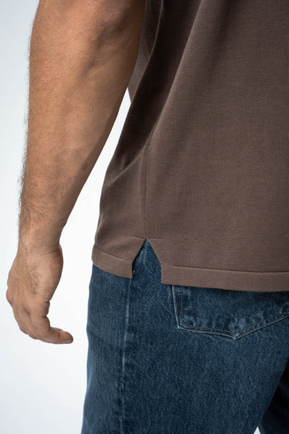 Silk & Cotton Polo Cardigan - Brown