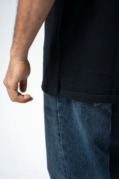 Silk & Cotton Polo Cardigan - Black