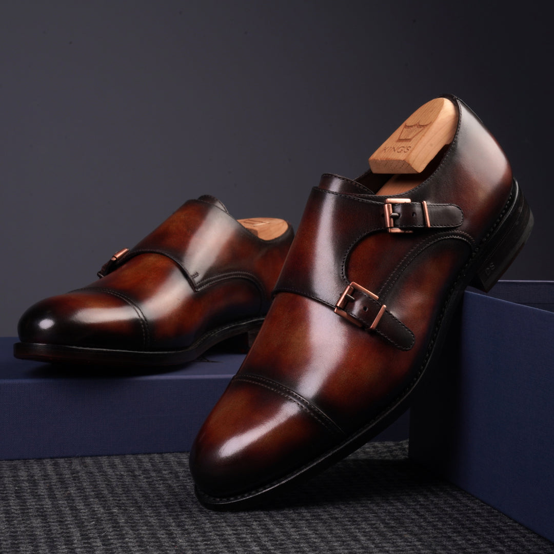 Double monk patina, Brown formal shoes for men in Dubai.