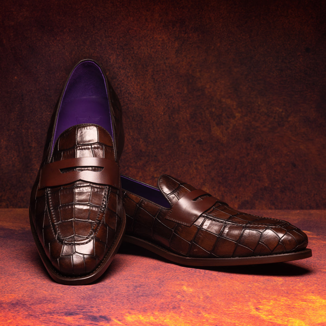 Loafers dark brown croc pattern, Loafer shoes for men in Dubai.