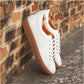 Tennis style sneakers white leather with gum sole, shoes for men in Dubai.