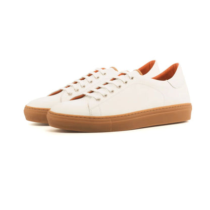 Tennis Style Sneakers - White Leather with Gum Sole - KING'S