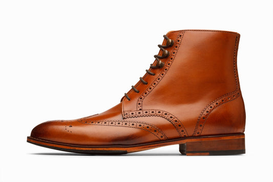 Leather Wingtip Brogue boot for men in tan colour from Kings Dubai.