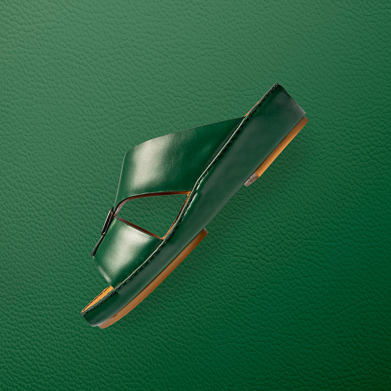 Raffinato di lusso pino green, green leather sandals for men in Dubai.