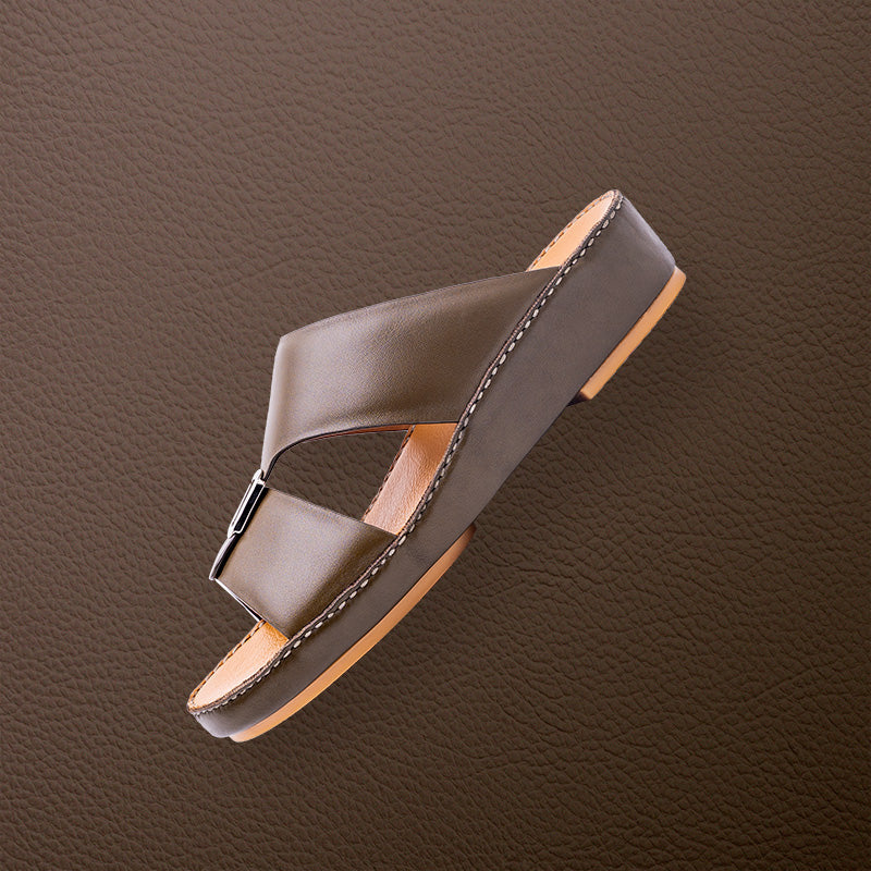 Raffinato di lusso truffle, brown leather sandals for men in Dubai.