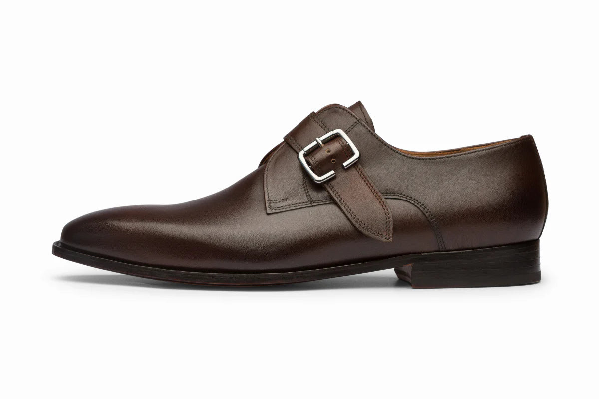 Plain single monkstrap shoes dark brown, formal brown shoes for men in Dubai.