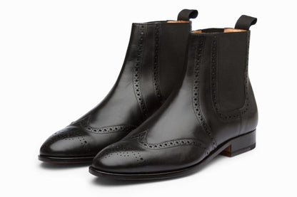 Wingtip Chelsea Brogue Boot - Black - KING'S