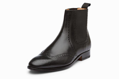 Wingtip Chelsea Brogue Boot - Black - KING'S